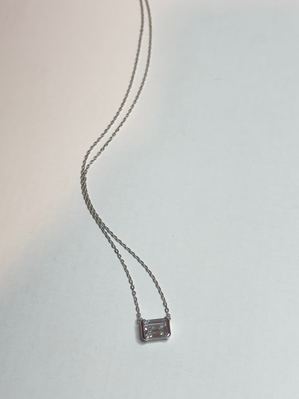 925 Sterling Silver 2CT Emerald Cut CZ Pendant Necklace White Gold Plated